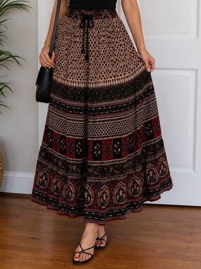 Paths of the Spirit Boho Patchwork Peasant Prairie Midi Skirt OS 80s NWT